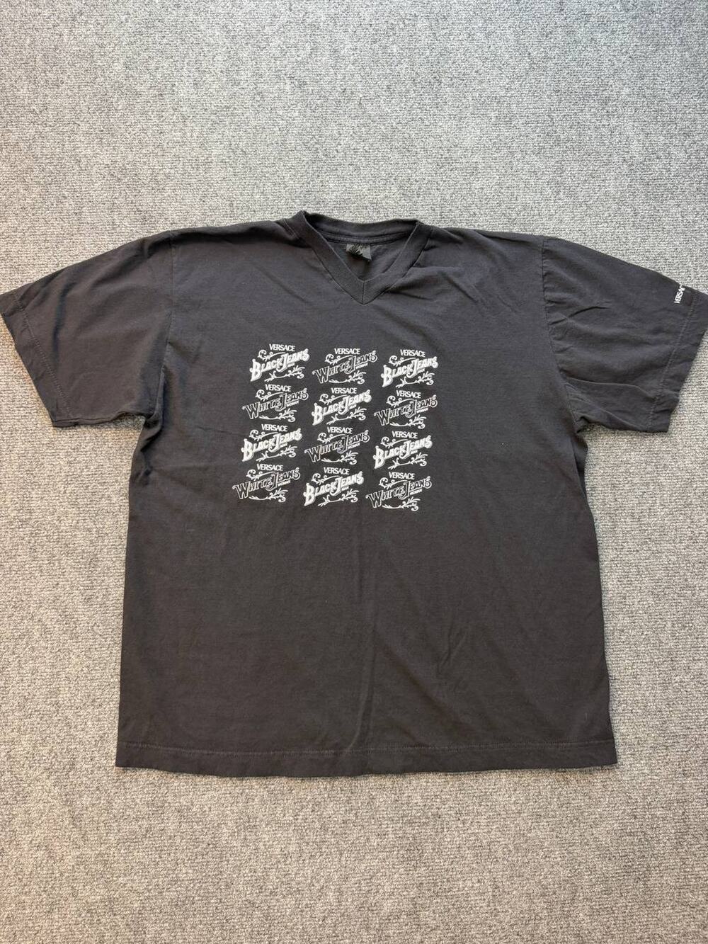 Vintage Versace Black T Shirt Logo Print Short Sleeve Womens Size M